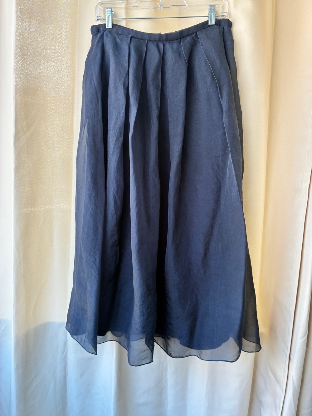 Theia 100% Silk Organza Satin Double Lining Pleated Size 12 Maxi Skirt